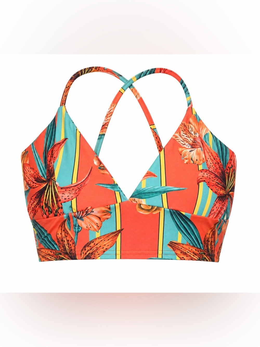 Boohoo Coral Floral Crossback Top with Teal Accents